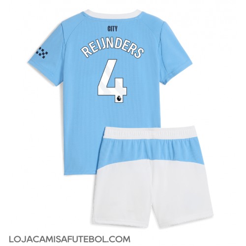 Camisa de Futebol Manchester City Tijjani Reijnders #4 Equipamento Principal Infantil 2025-26 Manga Curta (+ Calças curtas)
